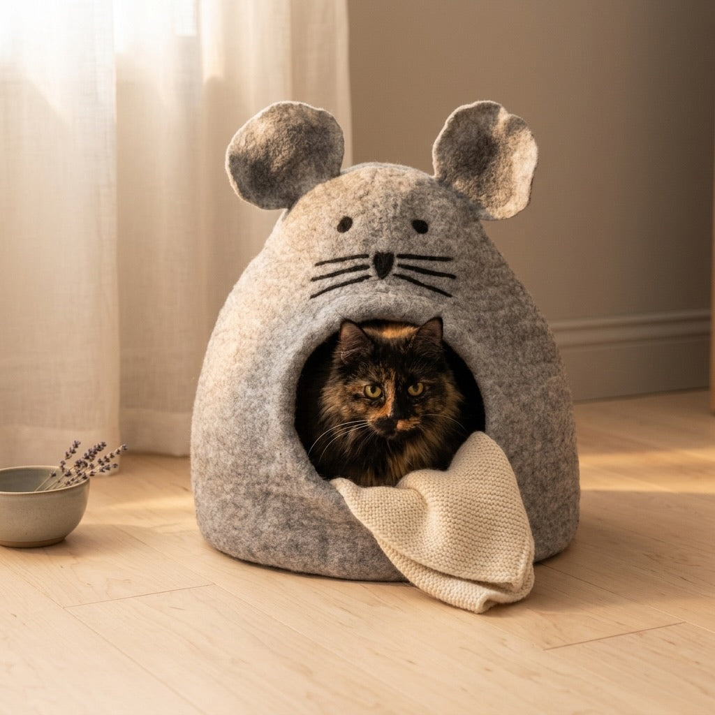 Grey Mouse Wool Pet Cave