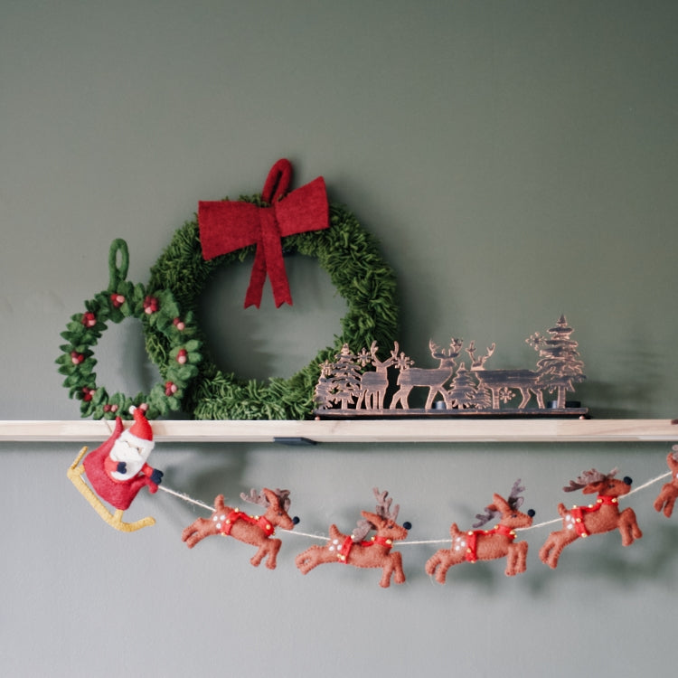 Santa with Sleigh and Eight Reindeer Garland