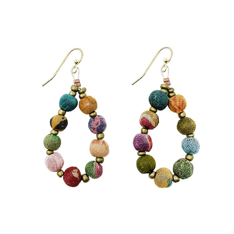 Kantha Beaded Teardrop Earrings