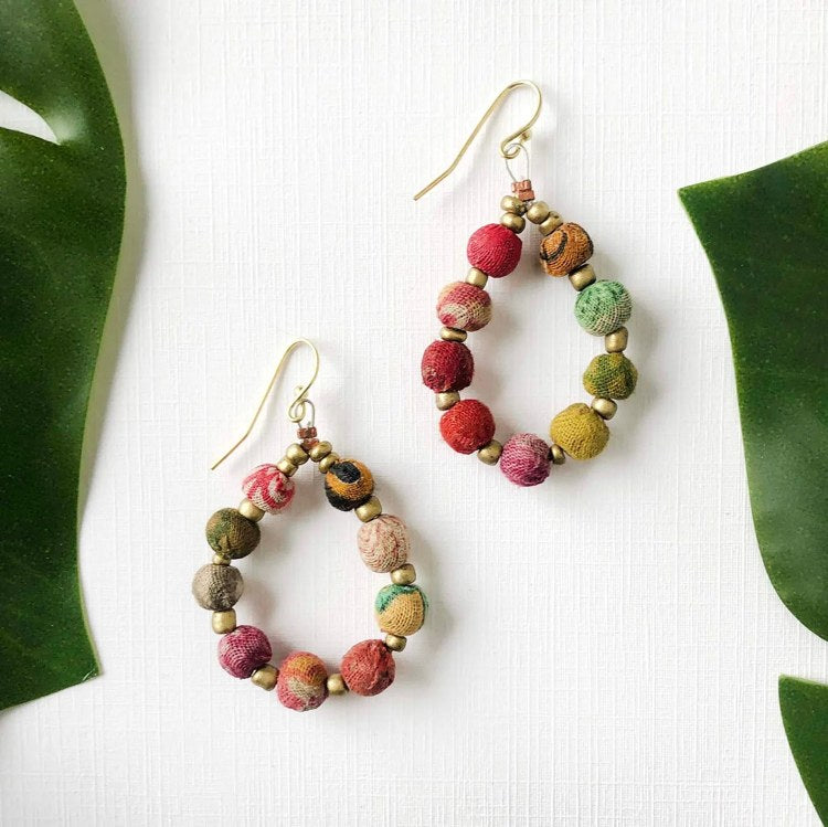 kantha beaded teardrop earrings styled