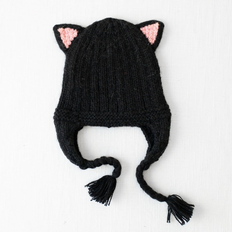 kids animal hat black cat white bkgd