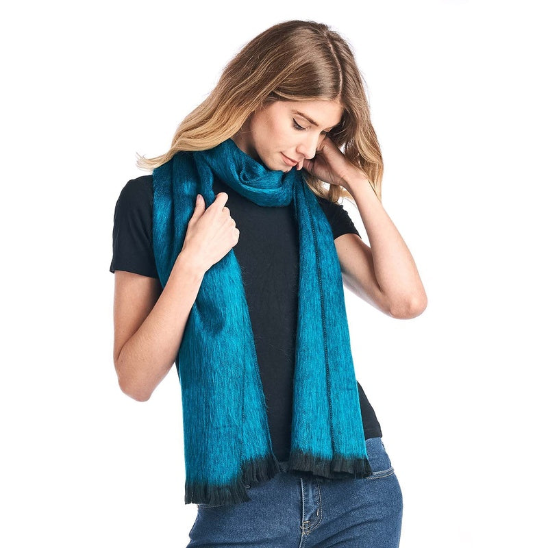 midnight turquoise alpaca scarf model
