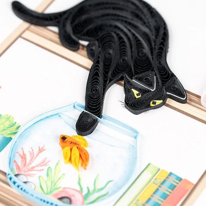 mischievous cat quilling card detail