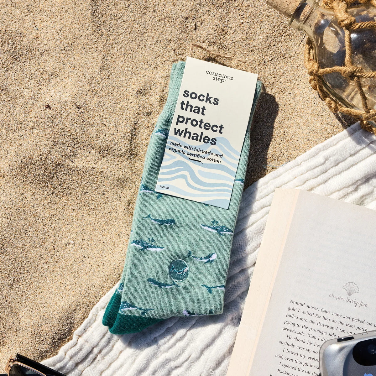 Conscious Step whale protection socks featuring marine life design, eco-friendly cotton, and comfortable fit for sustainable fashion.