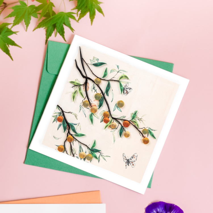 Plum Branch & Butterflies Quilling Card