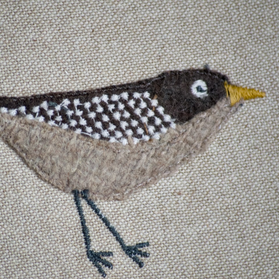 Ten Birds Embroidered Pillow