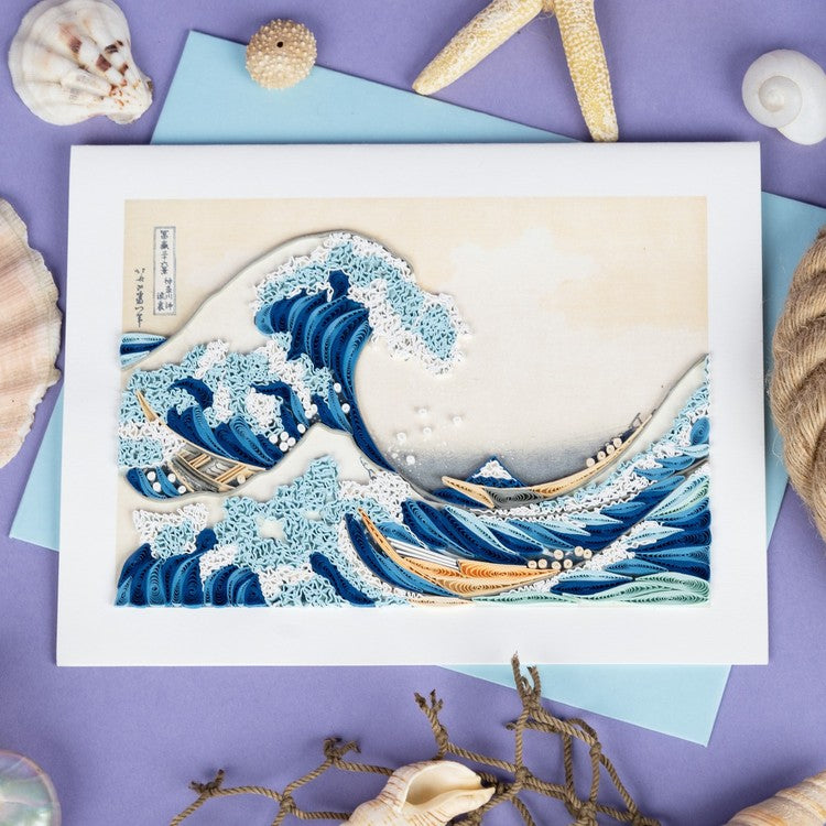 the great wave art quilling card styled