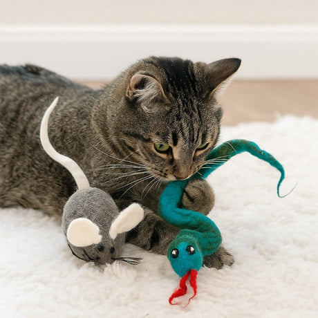 Snake & Mouse Cat Toy styled