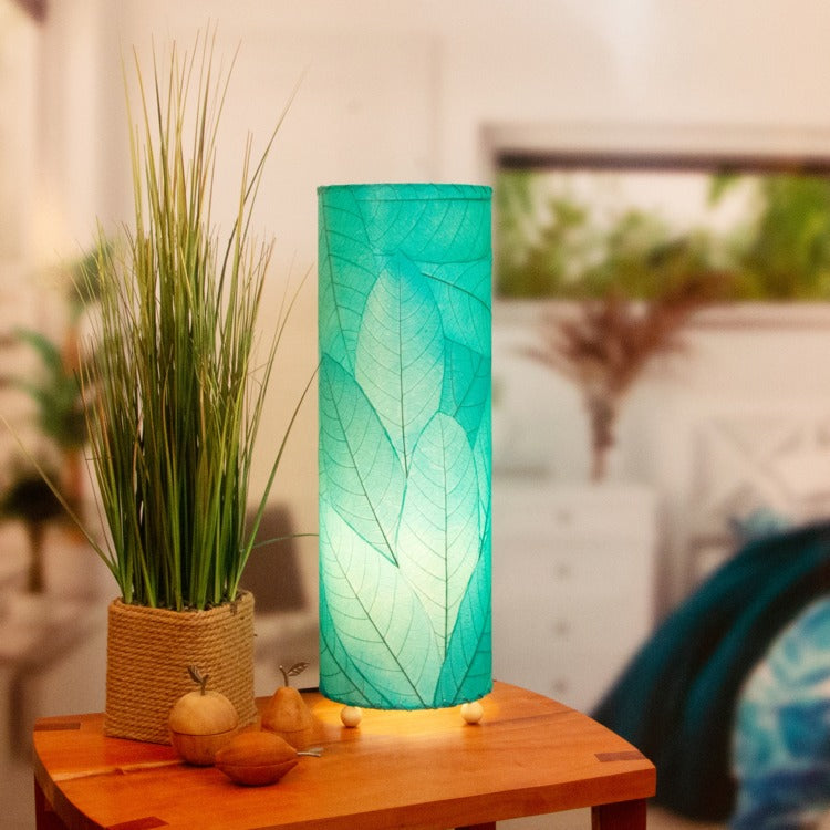 24 Inch Cocoa Leaf Cylinder Table Lamp Blue 1