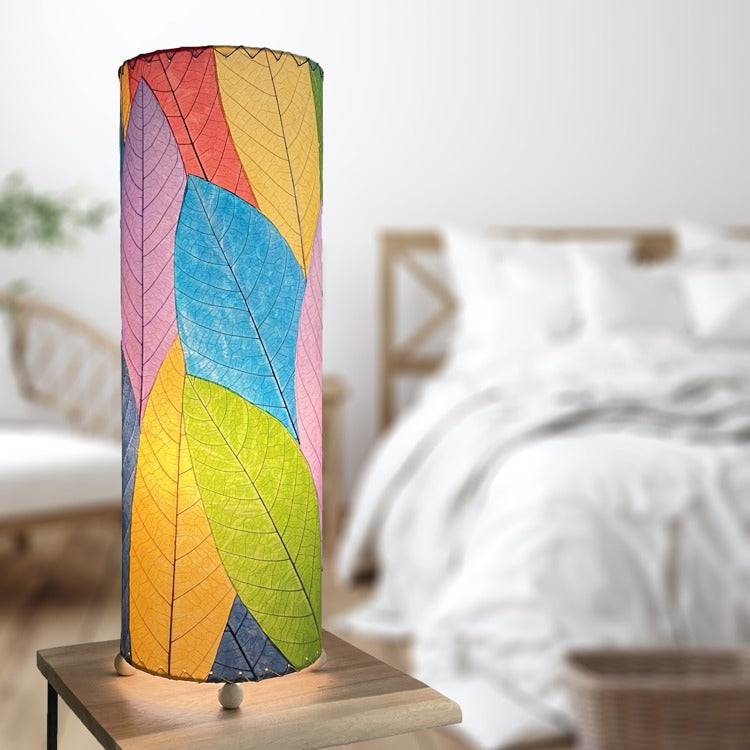 24 Inch Cocoa Leaf Cylinder Table Lamp Multi 1