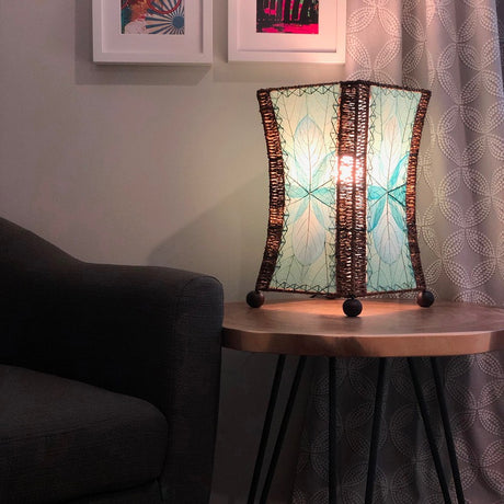 hourglass leaf table lamp blue styled
