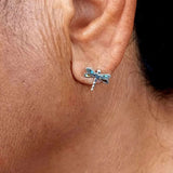 Silver Abalone Dragonfly Stud Earrings by Women's Peace Collection featuring detailed dragonfly design and iridescent abalone shell.