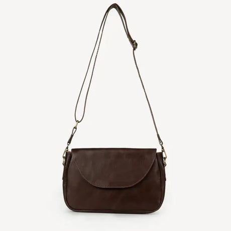 Joyn Alisha Crossbody Bag in heritage brown leather, featuring a sleek design and adjustable strap for stylish everyday use.