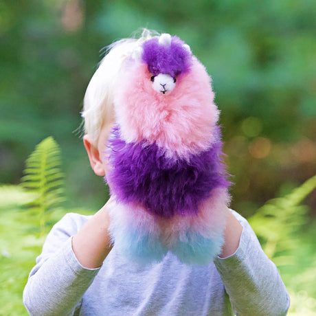 Soft alpaca fur Llamacorn Zesty Twist plush toy by Blossom Inspirations, featuring colorful alpaca fur and whimsical llama unicorn design.