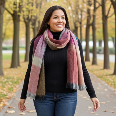 Alpaca Plaid Scarf Rainbow model