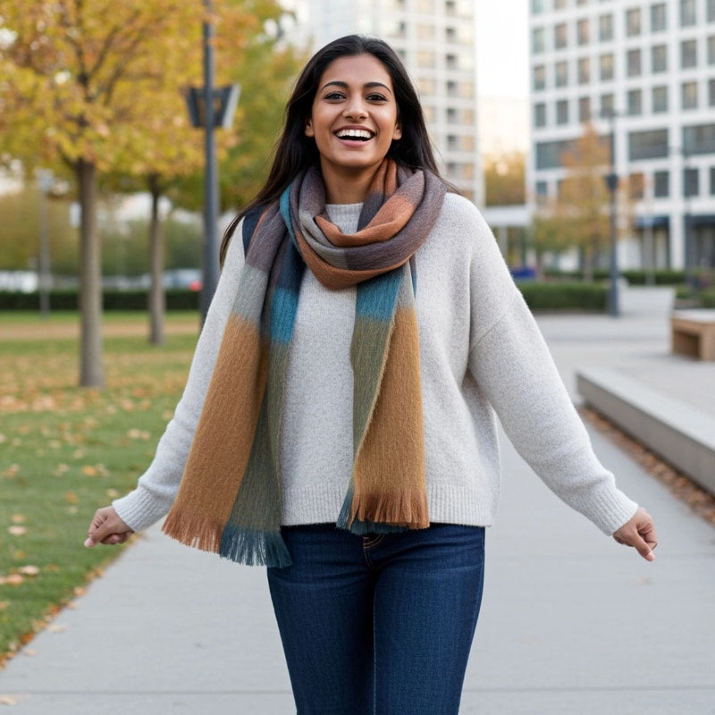 Alpaca Plaid Scarf Rustic Dune model