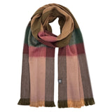 Shupaca alpaca plaid scarf featuring a cozy, woven pattern in warm, earthy tones ideal for stylish winter wear.