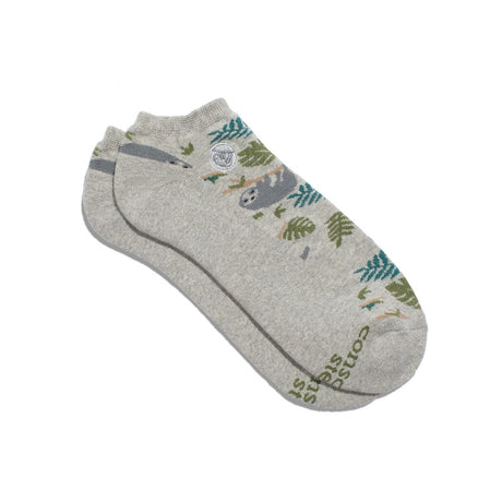 Conscious Step ankle socks featuring a sloth design, crafted to promote wildlife protection and sustainable fashion.