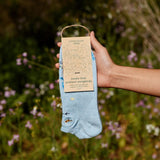 Pair of Conscious Step ankle socks featuring bird protection design, made for bird lovers and wildlife conservation.