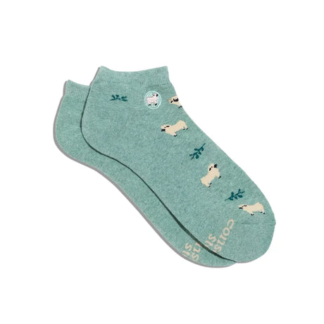 Conscious Step ankle socks featuring a sheep design, promoting animal welfare and sustainable fashion.