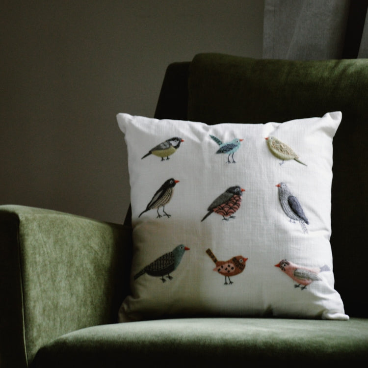 Aviary Birds Cream Pillow Styled