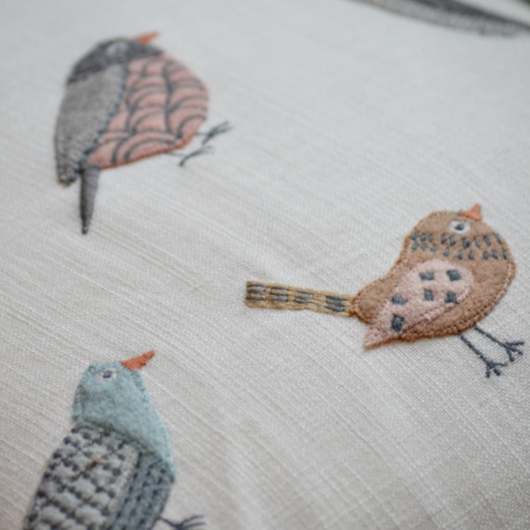 Aviary Birds Pillow Cream Close Up