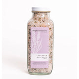 Bright Endeavors lavender bath salts in a 16 oz jar, showcasing soothing, aromatic crystals for relaxing bath experiences.