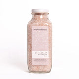 Bright Endeavors peppermint bath salts in a 16 oz container, showcasing aromatic mineral crystals for soothing, relaxing bath experiences.