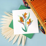 Colorful Bird of Paradise quilling card with intricate paper art design by Quilling Card, perfect for greeting or decorative display.
