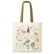 Tote bag with bird and floral design on a white background