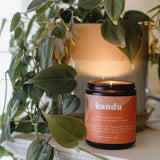 Kandu candle with a plant in the background