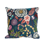 Navy Botanical 18-inch chainstitch pillow featuring floral embroidery on soft fabric.