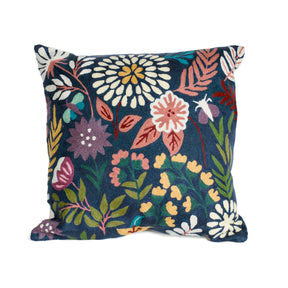 Navy Botanical 18-inch chainstitch pillow featuring floral embroidery on soft fabric.