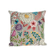 Decorative 18-inch chainstitch pillow in sandy botanical design, featuring intricate embroidery and soft fabric.
