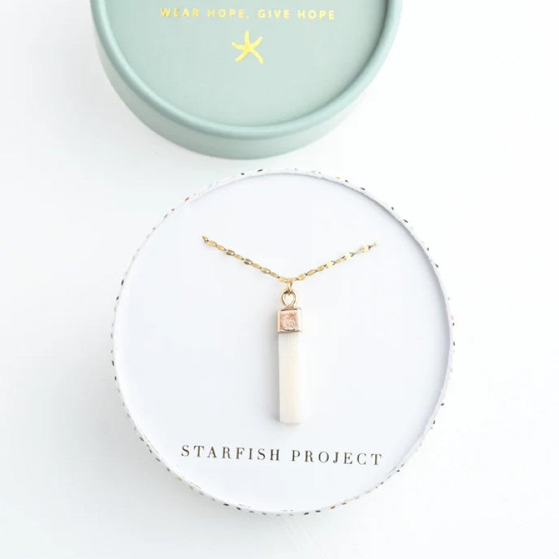 Brayden Pendant featuring a shimmering mother of pearl inlay from Starfish Project, showcasing elegant jewelry craftsmanship.