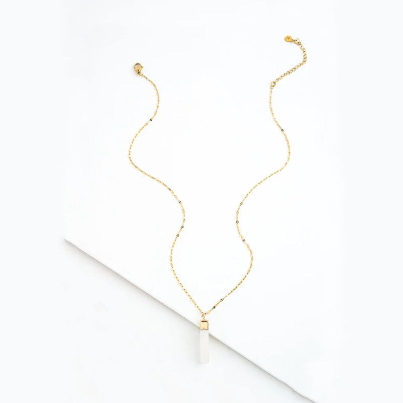 Brayden Pendant with Mother of Pearl by Starfish Project featuring a round iridescent shell and gold-tone chain.