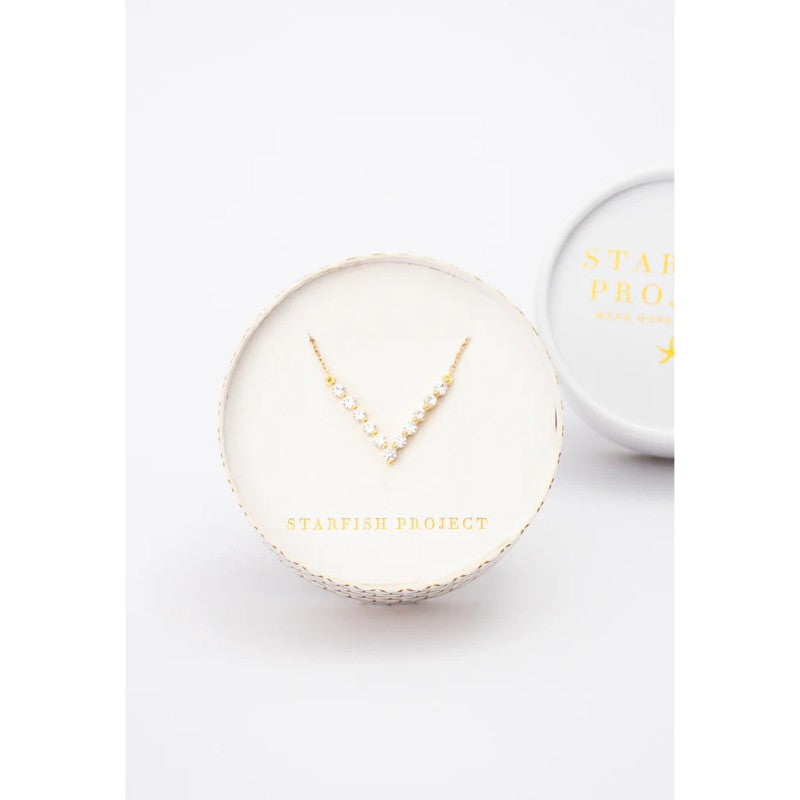 Brilliance V-Bar Chevron Zircon & Gold Necklace 2