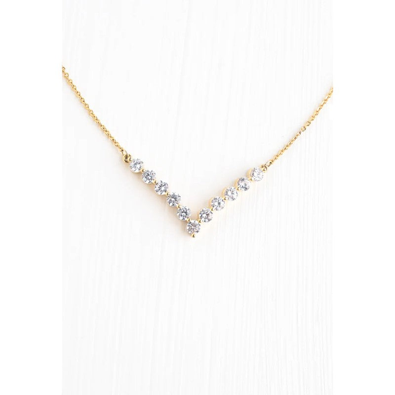 Brilliance V-Bar Chevron Zircon & Gold Necklace