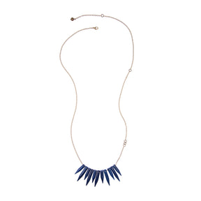 Faire Collection Brooklyn Necklace in Strength Blue featuring a sleek silver chain and a vibrant blue pendant.