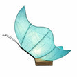 Blue butterfly-shaped table lamp by Eangee with intricate butterfly and floral design on a smooth base.