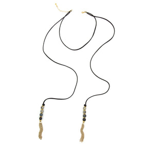 Faire Collection Cannes Lariat necklace in cool gray featuring a sleek, modern design with delicate chain details.