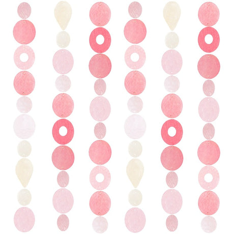 Pink Capiz shell strand by Zen-Zen featuring shimmering, translucent shells arranged in a delicate, decorative necklace or garland.