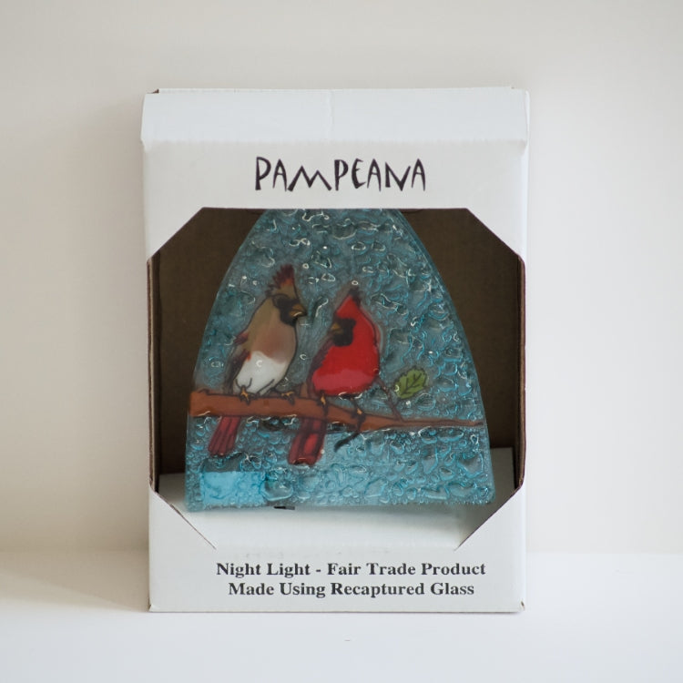 Pampeana Cardinal Couple Night Light glowing softly with a detailed red cardinal and elegant design for cozy bedroom decor.