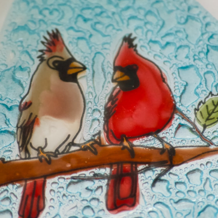 Pampeana Cardinal Couple Night Light showing a decorative ceramic night lamp with a cardinal bird design in soft colors.