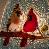 Pampeana Cardinal Couple Night Light featuring a detailed red cardinal bird design illuminated for bedroom decor.