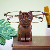 Matr Boomie cat-shaped eyeglass holder made of wood, designed to keep glasses secure with a cute feline figure.