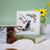Colorful cat and orange branch quilling card featuring intricate paper art by Quilling Card, perfect for greeting or special occasions.