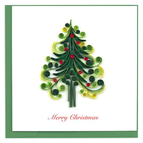Colorful Christmas tree quilling card with intricate paper designs, perfect for holiday greeting and festive decoration.
