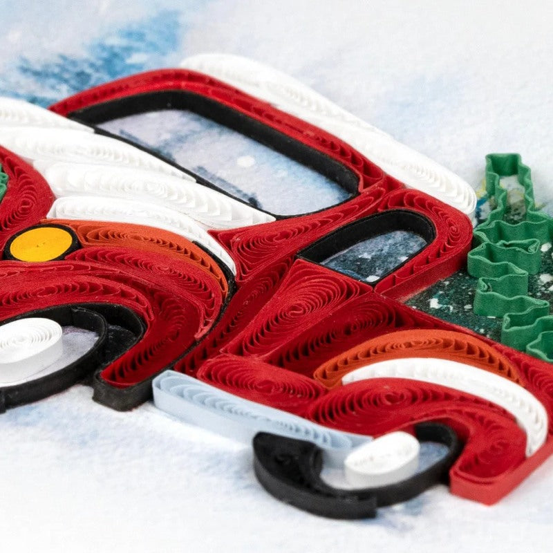 Quilling Card Christmas Truck greeting card featuring intricate paper quilling design with festive holiday motifs.