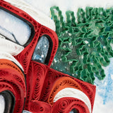 Quilling Card Christmas truck design featuring intricate paper quilling art on a festive greeting card.